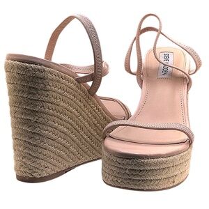 STEVE MADDEN Espadrille Wedge Heel Sandals Natural Size 7.5M